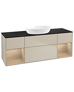 Villeroy und Boch Finion Waschtischunterschrank FD02PCHH 120cm, Abdeckplatte black matt, Regale Oak Veneer, Sand Matt Lacquer