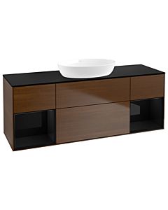 Villeroy und Boch Finion Villeroy und Boch FD02PHGN 120cm, plaque de recouvrement noire mate, étagères en laque noire brillante, placage noyer