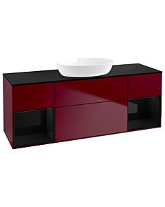 Villeroy und Boch Finion Villeroy und Boch FD02PHHB 120cm, plaque de recouvrement noire mate, étagères en laque noire brillante, Peony Matt