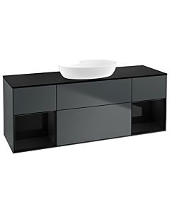 Villeroy und Boch Finion Waschtischunterschrank FD02PHHG 120cm, Abdeckplatte black matt, Regale Glossy black lacquer, Midnight Blue Matt Lacquer