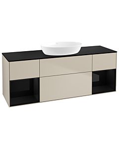 Villeroy und Boch Finion Waschtischunterschrank FD02PHHH 120cm, Abdeckplatte black matt, Regale Glossy black lacquer, Sand Matt Lacquer