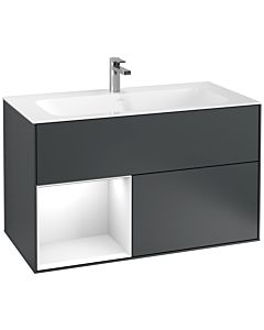 Villeroy und Boch Finion Waschtischunterschrank G030GFHG 99,6x59,1cm, Wandbeleuchtung, Regal links Glossy white lacquer, Midnight Blue Matt Lacquer
