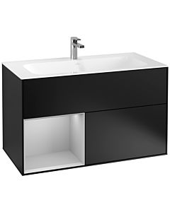 Villeroy und Boch Finion Waschtischunterschrank G030GJPD 99,6x59,1cm, Wandbeleuchtung, Regal links Light grey matt, Black matt lacquer