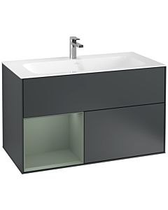 Villeroy und Boch Finion Waschtischunterschrank G030GMHG 99,6x59,1cm, Wandbeleuchtung, Regal links Olive Matt Lacquer, Midnight Blue Matt Lacquer