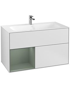 Villeroy und Boch Finion Waschtischunterschrank G030GMMT 99,6x59,1cm, Wandbeleuchtung, Regal links Olive Matt Lacquer, White matt lacquer