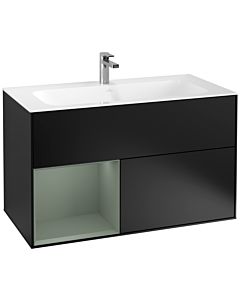 Villeroy und Boch Finion Waschtischunterschrank G030GMPD 99,6x59,1cm, Wandbeleuchtung, Regal links Olive Matt Lacquer, Black matt lacquer