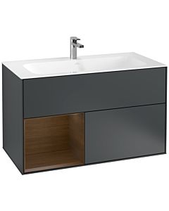 Villeroy und Boch Finion Waschtischunterschrank G030GNHG 99,6x59,1cm, Wandbeleuchtung, Regal links Walnut veneer, Midnight Blue Matt Lacquer