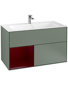 Villeroy und Boch Finion Waschtischunterschrank G030HBGM 99,6x59,1cm, Wandbeleuchtung, Regal links Peony, Olive Matt Lacquer