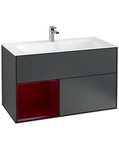 Villeroy und Boch Finion Waschtischunterschrank G030HBHG 99,6x59,1cm, Wandbeleuchtung, Regal links Peony, Midnight Blue Matt Lacquer