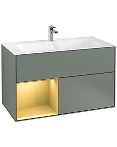 Villeroy und Boch Finion Waschtischunterschrank G030HFGM 99,6x59,1cm, Wandbeleuchtung, Regal links Gold matt, Olive Matt Lacquer