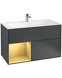 Villeroy und Boch Finion Waschtischunterschrank G030HFHG 99,6x59,1cm, Wandbeleuchtung, Regal links Gold matt, Midnight Blue Matt Lacquer