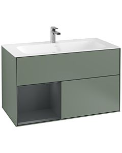 Villeroy und Boch Finion Waschtischunterschrank G030HGGM 99,6x59,1cm, Wandbeleuchtung, Regal links Midnight Blue Matt Lacquer, Olive Matt Lacquer