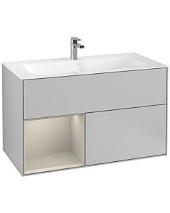 Villeroy und Boch Finion Waschtischunterschrank G030HHGJ 99,6x59,1cm, Wandbeleuchtung, Regal links Sand Matt Lacquer, Light grey matt