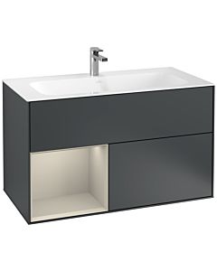 Villeroy und Boch Finion Waschtischunterschrank G030HHHG 99,6x59,1cm, Wandbeleuchtung, Regal links Sand Matt Lacquer, Midnight Blue Matt Lacquer