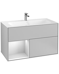 Villeroy und Boch Finion Villeroy und Boch G030MTGJ 99,6x59,1cm, éclairage mural, étagère à gauche laqué blanc mat, gris clair mat