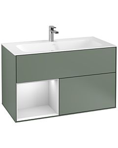 Villeroy und Boch Finion Waschtischunterschrank G030MTGM 99,6x59,1cm, Wandbeleuchtung, Regal links White matt lacquer, Olive Matt Lacquer