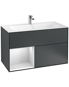 Villeroy und Boch Finion Waschtischunterschrank G030MTHG 99,6x59,1cm, Wandbeleuchtung, Regal links White matt lacquer, Midnight Blue Matt Lacquer