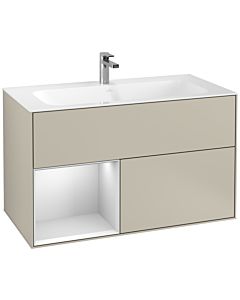 Villeroy und Boch Finion Villeroy und Boch G030MTHH 99,6x59,1cm, éclairage mural, étagère gauche laqué blanc mat, Sand Matt Lacquer