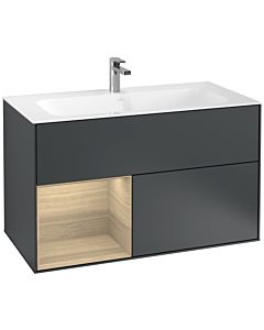 Villeroy und Boch Finion Waschtischunterschrank G030PCHG 99,6x59,1cm, Wandbeleuchtung, Regal links Oak Veneer, Midnight Blue Matt Lacquer