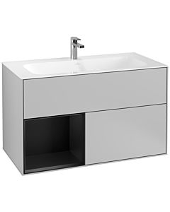 Villeroy und Boch Finion Villeroy und Boch G030PDGJ 99,6x59,1cm, éclairage mural, étagère à gauche laqué noir mat, gris clair mat