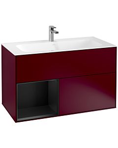 Villeroy und Boch Finion Villeroy und Boch G030PDHB 99,6x59,1cm, éclairage mural, étagère à gauche laqué noir mat, Peony Matt