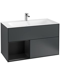 Villeroy und Boch Finion Waschtischunterschrank G030PDHG 99,6x59,1cm, Wandbeleuchtung, Regal links Black matt lacquer, Midnight Blue Matt Lacquer