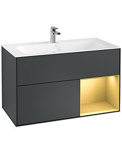 Villeroy und Boch Finion Waschtischunterschrank G040HFHG 99,6x59,1cm, Emotion, Regal rechts Gold matt, Midnight Blue Matt Lacquer