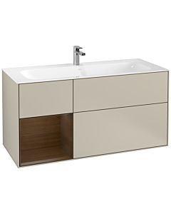 Villeroy und Boch Finion Waschtischunterschrank G060GNHH 119,6x59,1cm, Emotion, Regal links Walnut veneer, Sand Matt Lacquer