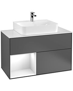 Villeroy und Boch Finion Villeroy und Boch G111GFGK 100cm, plaque de recouvrement blanc mat, Emotion, étagère gauche laqué blanc brillant, anthracite mat