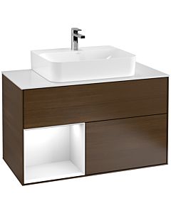 Villeroy und Boch Finion Villeroy und Boch Finion G111GFGN 100cm, cover plate white matt, Emotion, shelf left Glossy white lacquer, walnut veneer