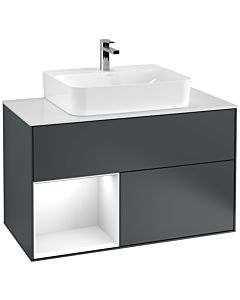 Villeroy und Boch Finion Villeroy und Boch G111GFHG 100cm, plaque de finition blanc mat, Emotion, étagère à gauche Laque blanc brillant, Midnight Blue Matt Lacquer