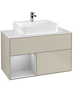 Villeroy und Boch Finion Villeroy und Boch G111GJHH 100cm, plaque de finition blanc mat, Emotion, étagère à gauche gris clair mat, Sand Matt Lacquer