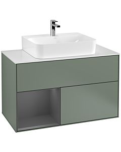 Villeroy und Boch Finion Villeroy und Boch G111GKGM 100cm, plaque de finition blanc mat, Emotion, étagère gauche Anthracite mat, Olive Matt Lacquer