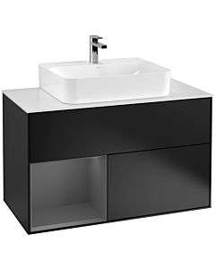 Villeroy und Boch Finion Villeroy und Boch G111GKPD 100cm, plaque de recouvrement blanc mat, Emotion, étagère gauche Anthracite mat, Laque noir mat