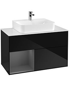 Villeroy und Boch Finion Villeroy und Boch G111GKPH 100cm, plaque de finition blanc mat, Emotion, étagère gauche anthracite mat, Glossy Black Lacquer