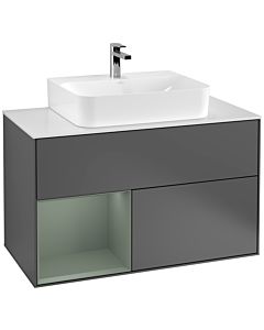 Villeroy und Boch Finion Villeroy und Boch G111GMGK 100cm, plaque de finition blanc mat, émotion, étagère à gauche Olive Matt Lacquer , anthracite mat