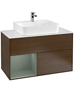 Villeroy und Boch Finion Villeroy und Boch G111GMGN 100cm, plaque de finition blanc mat, émotion, étagère à gauche Olive Matt Lacquer , placage Olive Matt Lacquer