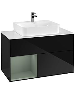 Villeroy und Boch Finion Villeroy und Boch G111GMPH 100cm, plaque de finition blanc mat, émotion, étagère à gauche Olive Matt Lacquer , Glossy Black Lacquer