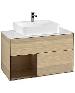 Villeroy und Boch Finion Villeroy und Boch G111GNPC 100cm, plaque de finition blanc mat, émotion, étagère gauche placage noyer, Oak Veneer