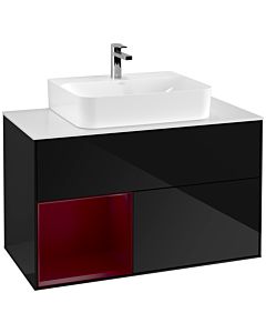 Villeroy und Boch Finion Villeroy und Boch G111HBPH 100cm, plaque de finition blanc mat, émotion, étagère à gauche Peony , Glossy Black Lacquer