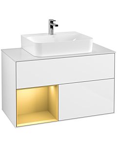 Villeroy und Boch Finion Villeroy und Boch Finion G111HFGF 100cm, cover plate white matt, Emotion, shelf left gold matt, glossy white lacquer