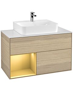 Villeroy und Boch Finion Villeroy und Boch G111HFPC 100cm, plaque de recouvrement blanc mat, Emotion, étagère gauche or mat, Oak Veneer