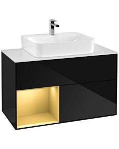 Villeroy und Boch Finion Villeroy und Boch G111HFPH 100cm, plaque de finition blanc mat, Emotion, étagère gauche or mat, Glossy Black Lacquer