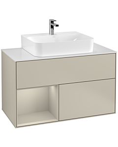 Villeroy und Boch Finion Villeroy und Boch G111HHHH 100cm, plaque de finition blanc mat, émotion, étagère à gauche Sand Matt Lacquer , Sand Matt Lacquer