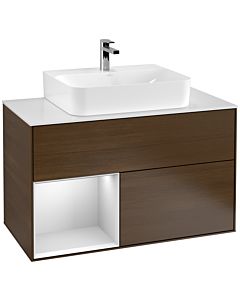 Villeroy und Boch Finion Villeroy und Boch Finion G111MTGN 100cm, cover plate white matt, Emotion, shelf left white matt lacquer, walnut veneer