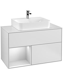 Villeroy und Boch Finion Villeroy und Boch G111MTMT 100cm, plaque de recouvrement blanc mat, Emotion, étagère gauche laqué blanc mat, laqué blanc mat