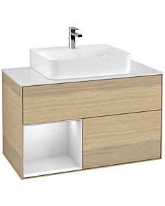 Villeroy und Boch Finion Villeroy und Boch G111MTPC 100cm, plaque de finition blanc mat, Emotion, étagère gauche laqué blanc mat, Oak Veneer