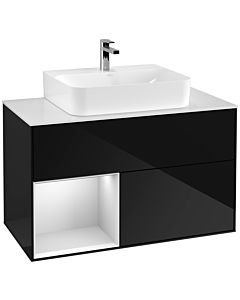 Villeroy und Boch Finion Villeroy und Boch G111MTPH 100cm, plaque de finition blanc mat, Emotion, étagère gauche laqué blanc mat, Glossy Black Lacquer