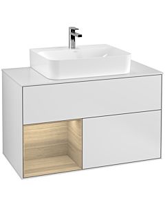 Villeroy und Boch Finion Waschtischunterschrank G111PCMT 100cm, Abdeckplatte white matt, Emotion, Regal links Oak Veneer, White matt lacquer