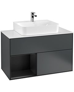 Villeroy und Boch Finion Waschtischunterschrank G111PDHG 100cm, Abdeckplatte white matt, Emotion, Regal links Black matt lacquer, Midnight Blue Matt Lacquer